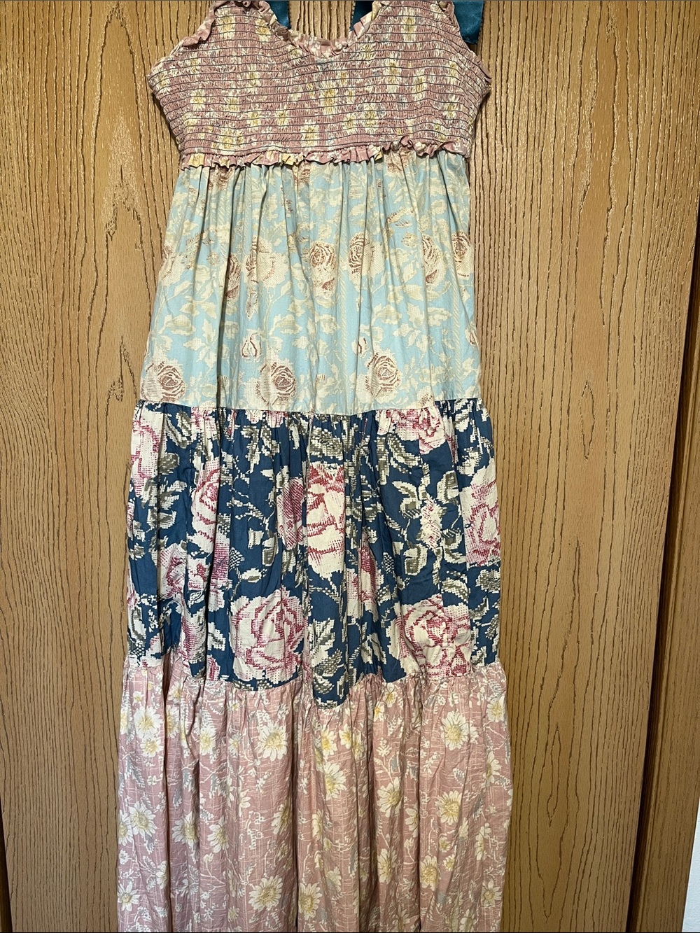 Free People Floral Tiered Maxi Dress with Navy Ribbon Straps - Picture 4 of 5